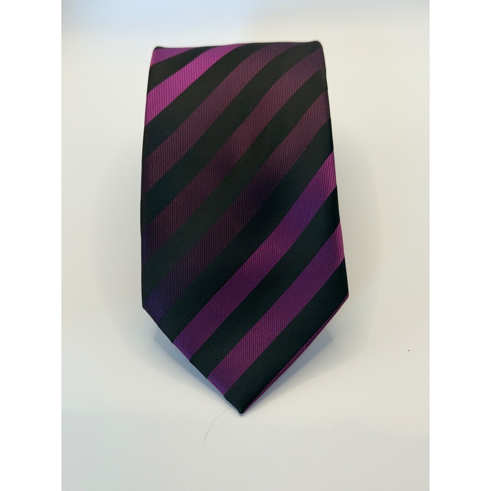 George Mens Purple and Black Striped Polyester Necktie Formal Business Accessory